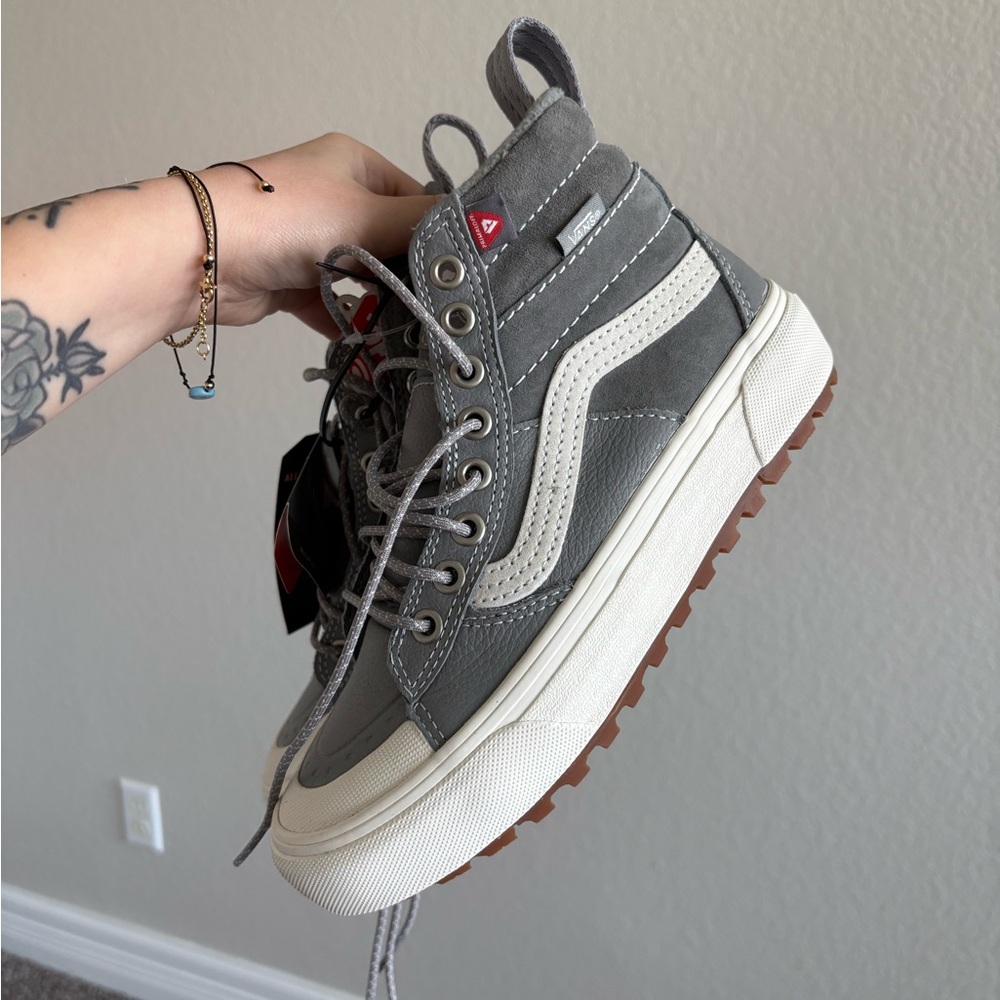 Vans Gray and White MTE Sk8 hi High-Top Snow Sneakers